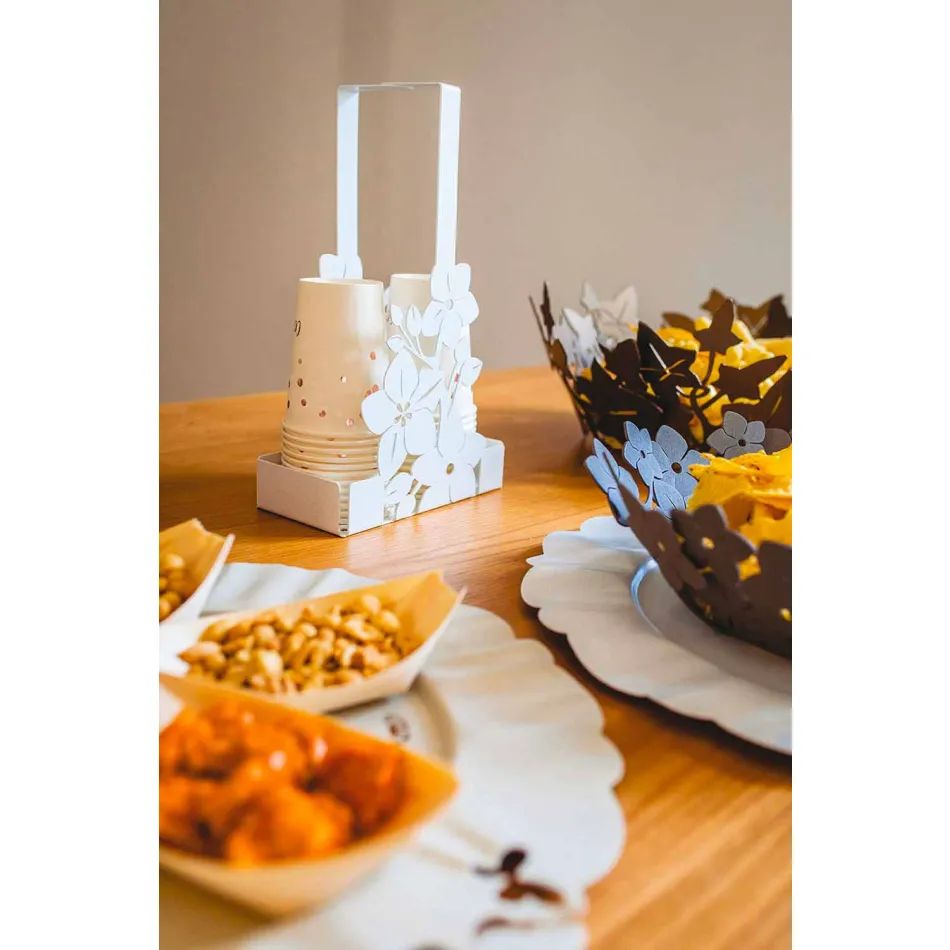 Cestello Portabicchieri Floreale di Design Moderno in Ferro Made Italy – Marken Viadurini