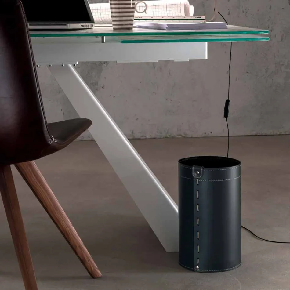 Cestino gettacarte in cuoio rigenerato fatto a mano Battista Viadurini