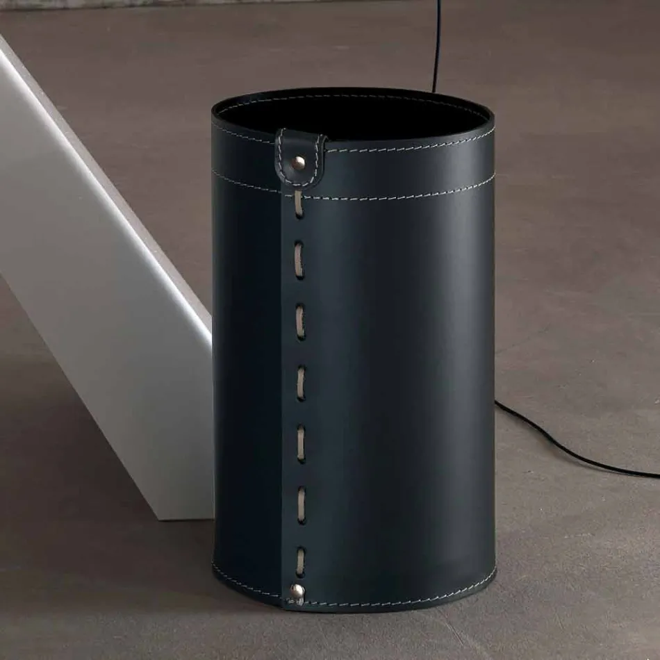 Cestino gettacarte in cuoio rigenerato fatto a mano Battista Viadurini