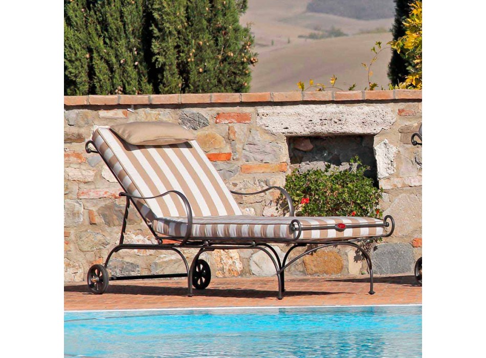Chaise Longue da Esterno in Ferro e Tessuto Artigianale Made in Italy - Relax Viadurini
