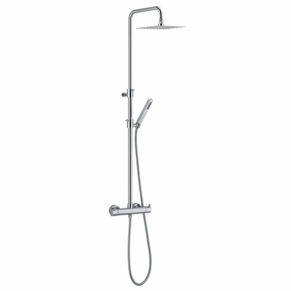 Colonna Doccia in Ottone Cromato con Soffione Quadrato Made in Italy - Griso Viadurini