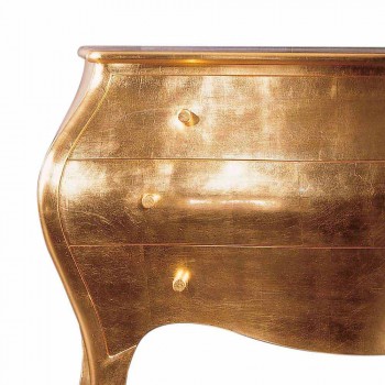 Comò 3 cassetti in legno massello oro design, made in Italy, Giotto