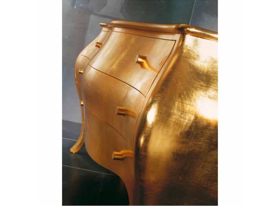Comò 3 cassetti in legno massello oro design, made in Italy, Giotto Viadurini