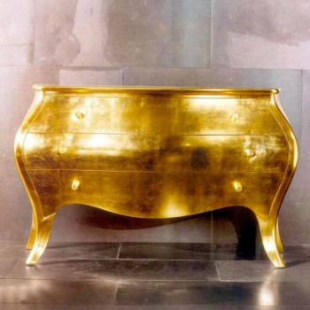 Comò 3 cassetti in legno massello oro design, made in Italy, Giotto
