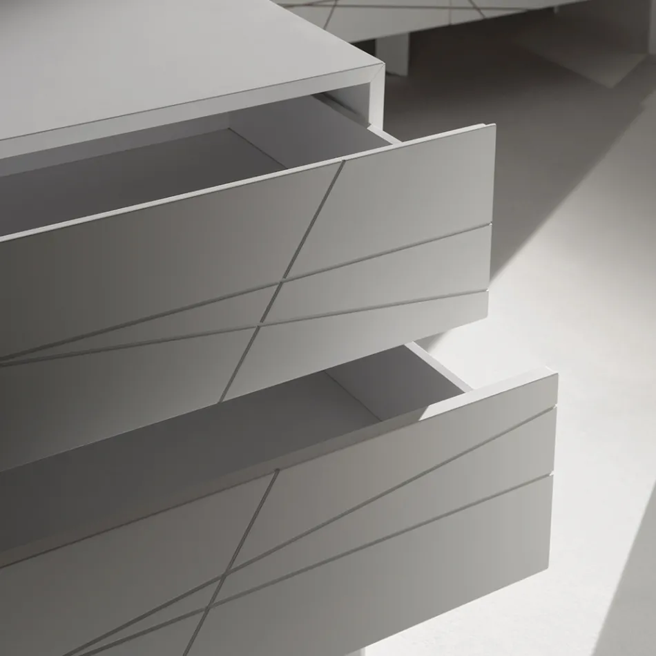 Comò con 3 Cassetti in Agglomerato Ligneo Verniciato - Gemelli Viadurini