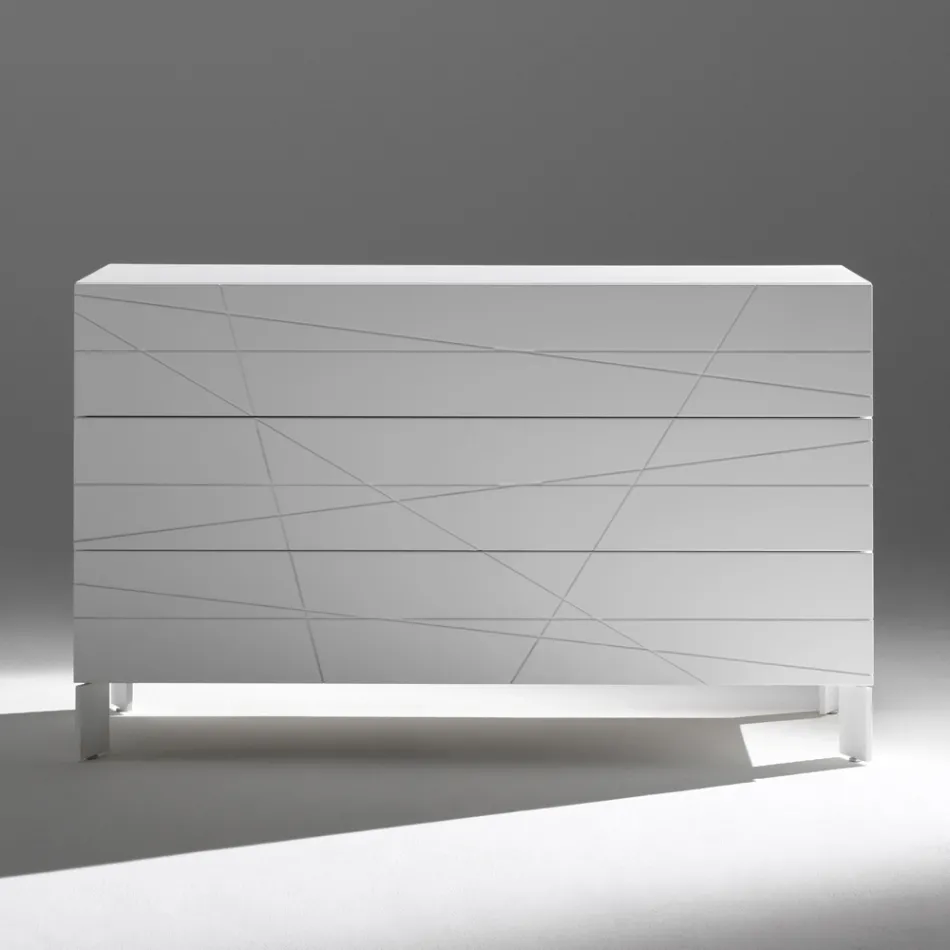 Comò con 3 Cassetti in Agglomerato Ligneo Verniciato - Gemelli Viadurini