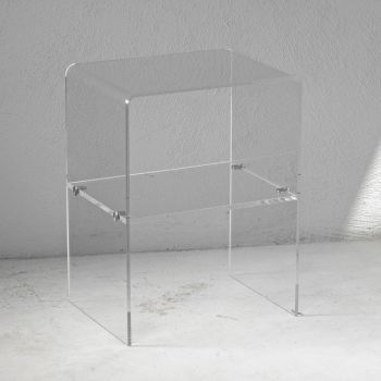 Comodino in Cristallo Acrilico Trasparente con Ripiano Design - Minervo
