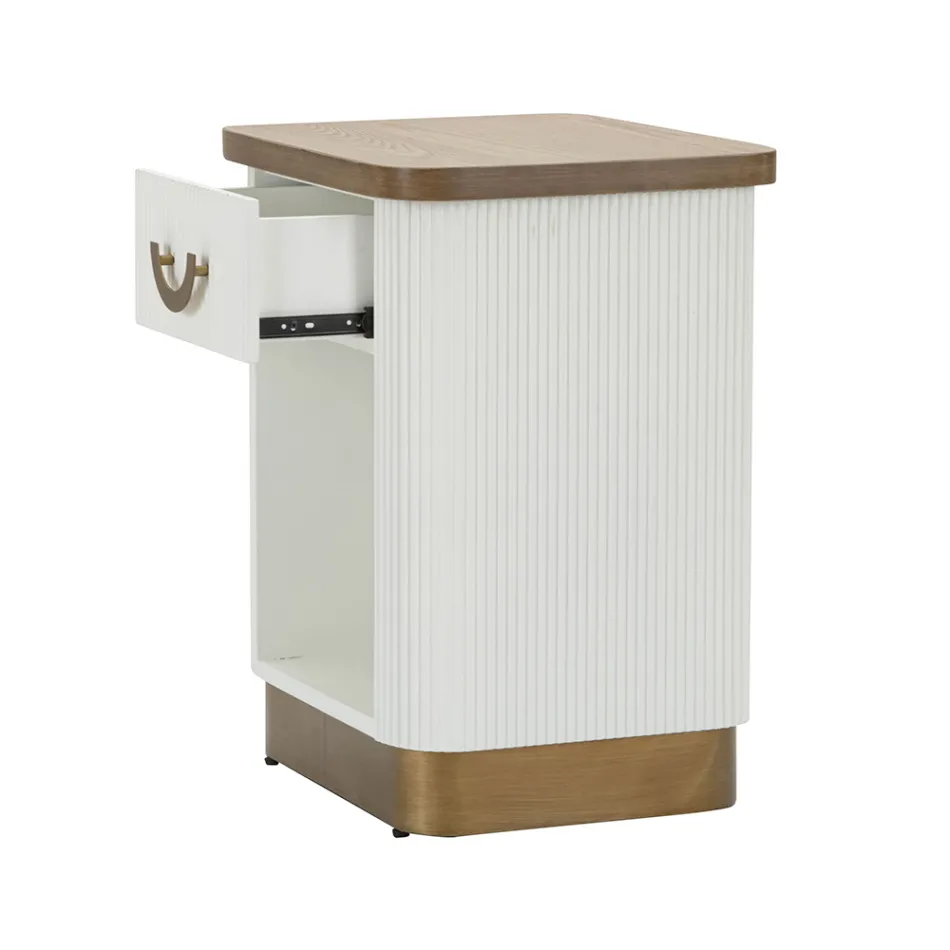 Comodino in Legno Decorato con Linee in Rilievo con Cassetto e Ripiano - Rachel Viadurini