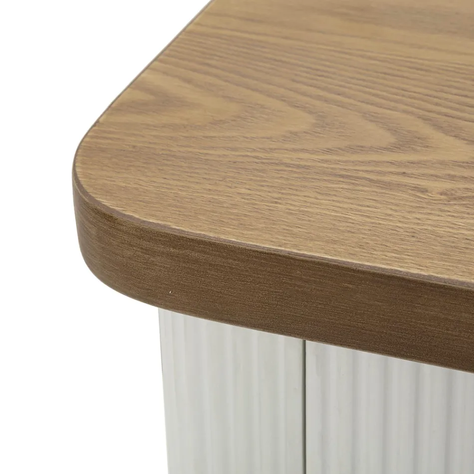 Comodino in Legno Decorato con Linee in Rilievo con Cassetto e Ripiano - Rachel Viadurini