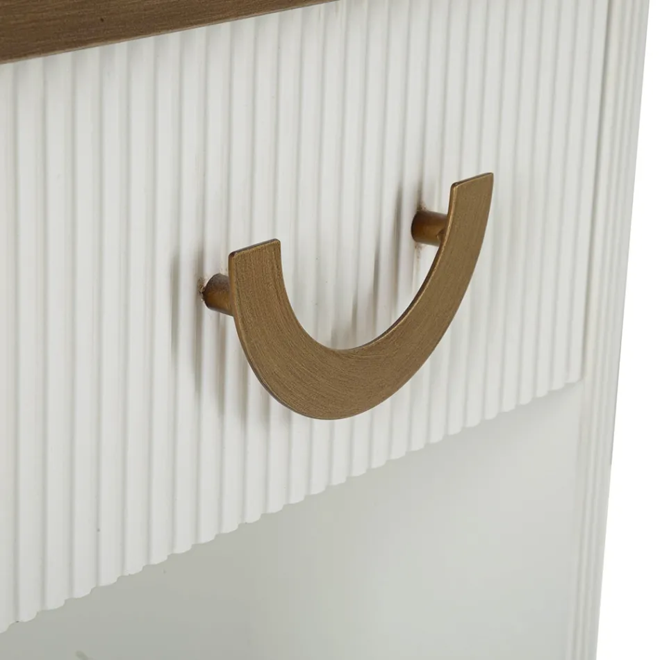 Comodino in Legno Decorato con Linee in Rilievo con Cassetto e Ripiano - Rachel Viadurini