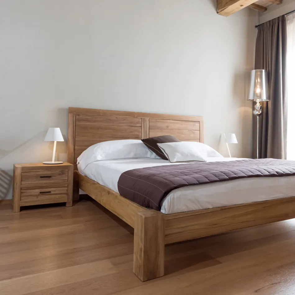 Comodino in Teak Massello con 2 Cassetti - Vovinam Viadurini