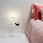 Comodino trasparente con luce LED illuminabile al tocco Adelia Viadurini