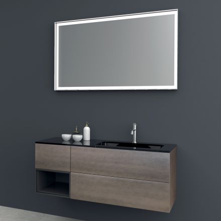 Composizione 2 Mobili Bagno Sospesa in Mdf Laccato Platino 120 cm  - Renga Viadurini