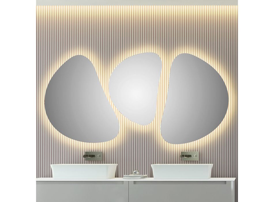 Composizione 3 Specchi da Parete con Illuminazione LED Made in Italy - Fagiolao Viadurini