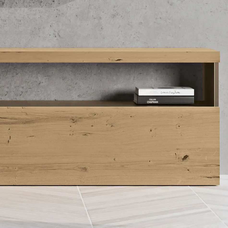 Composizione a Parete Moderna in Finitura Rovere Nodato Nordico e Ferro - Siri Viadurini