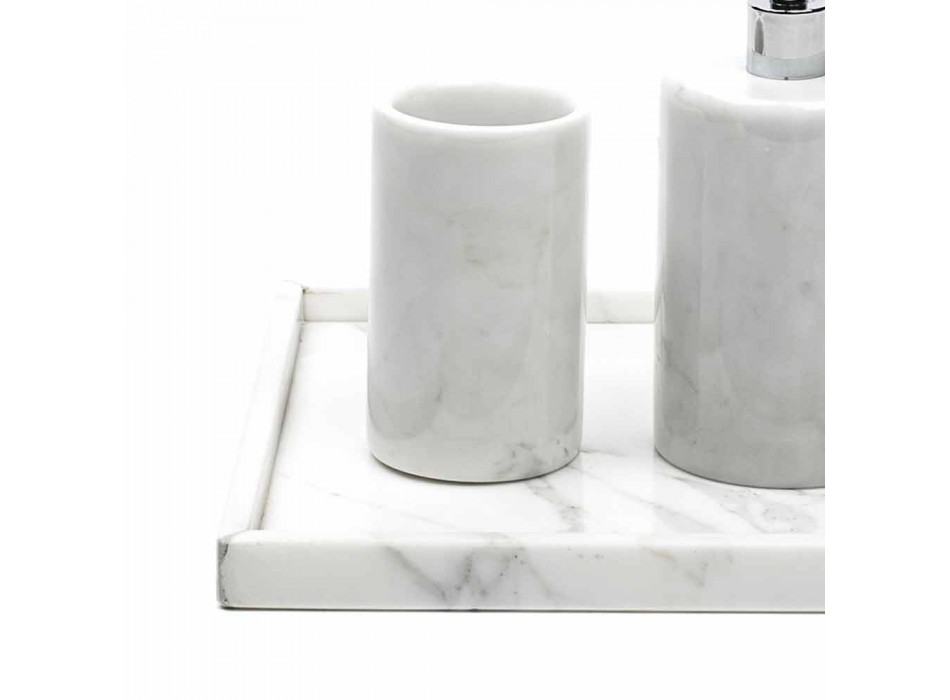 Composizione Accessori da Bagno in Marmo Bianco di Carrara Made in Italy - Tuono Viadurini