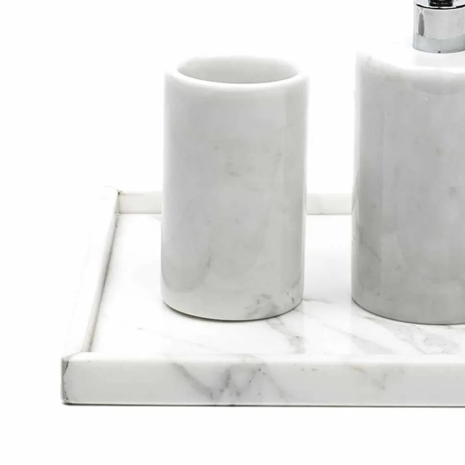 Composizione Accessori da Bagno in Marmo Bianco di Carrara Made in Italy - Tuono Viadurini