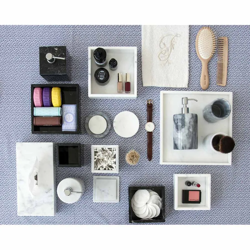 Composizione Accessori da Bagno in Marmo Bianco di Carrara Made in Italy - Tuono Viadurini