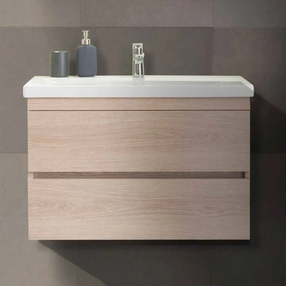 Composizione Arredo Bagno Sospesa in Melaminico Rovere – Becky Viadurini