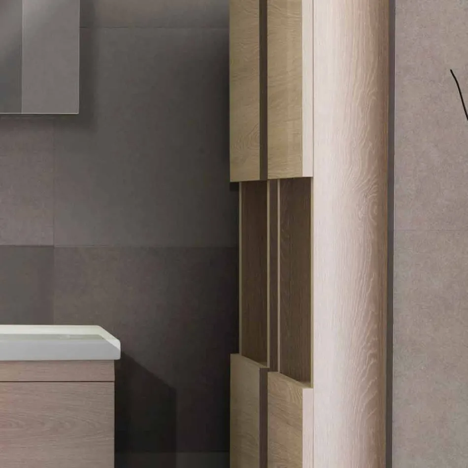Composizione Arredo Bagno Sospesa in Melaminico Rovere – Becky Viadurini