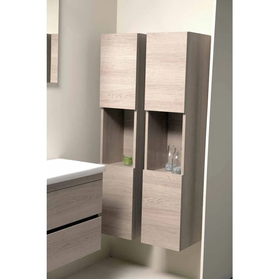 Composizione Arredo Bagno Sospesa in Melaminico Rovere – Becky Viadurini