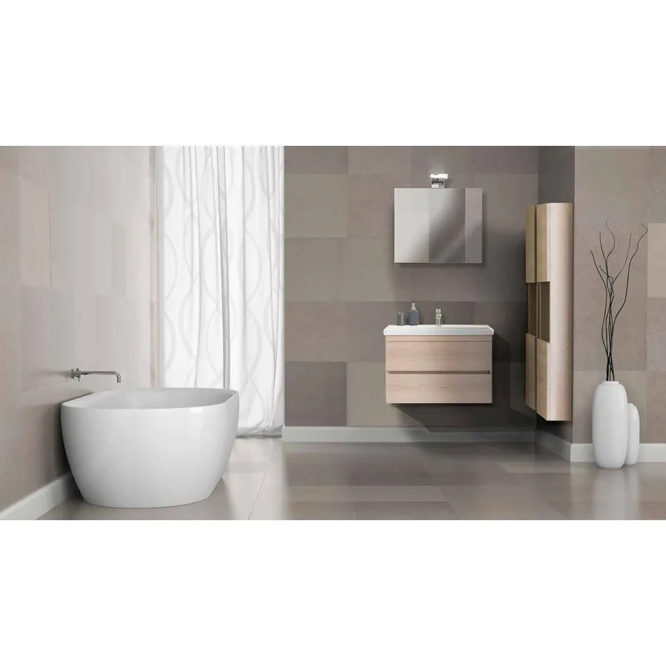 Composizione Arredo Bagno Sospesa in Melaminico Rovere – Becky Viadurini