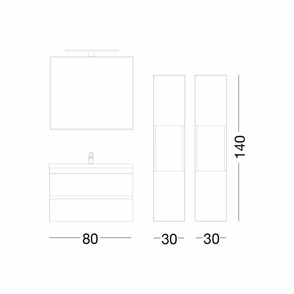 Composizione Arredo Bagno Sospesa in Melaminico Rovere – Becky Viadurini