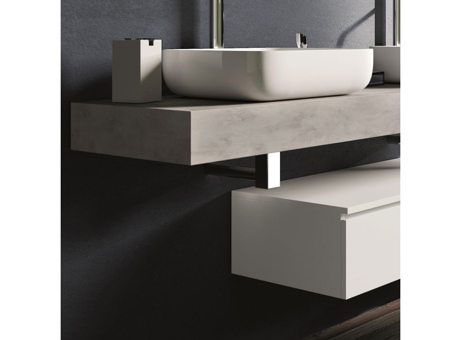 Composizione Bagno Color Cemento e Bianco Opaco con Lavabo, Specchio e Base - Palom Viadurini