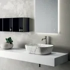 Composizione Bagno Composta da Mensola con Lavabo, Pensili e Specchio - Velaria Viadurini