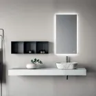 Composizione Bagno Composta da Mensola con Lavabo, Pensili e Specchio - Velaria Viadurini