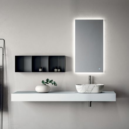Composizione Bagno Composta da Mensola con Lavabo, Pensili e Specchio - Velaria Viadurini