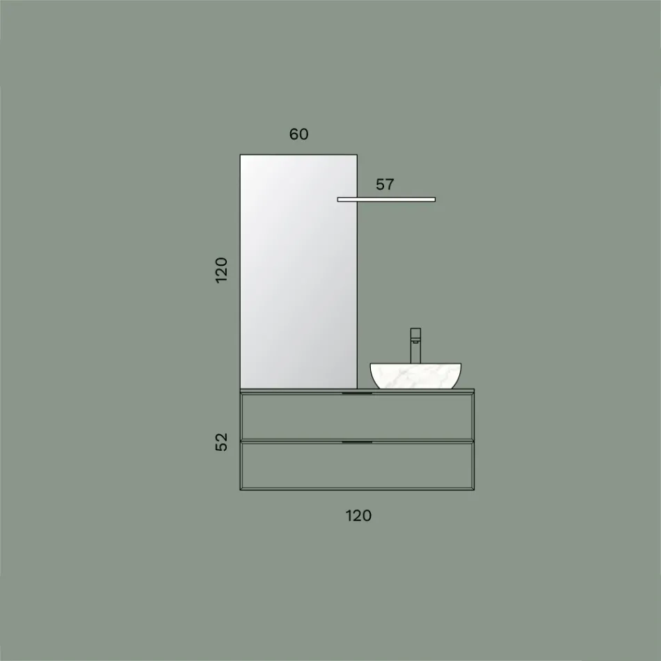 Composizione Bagno Comprensiva di 1 Base con 2 Cassetti, Lavabo e Specchio - Orione Viadurini