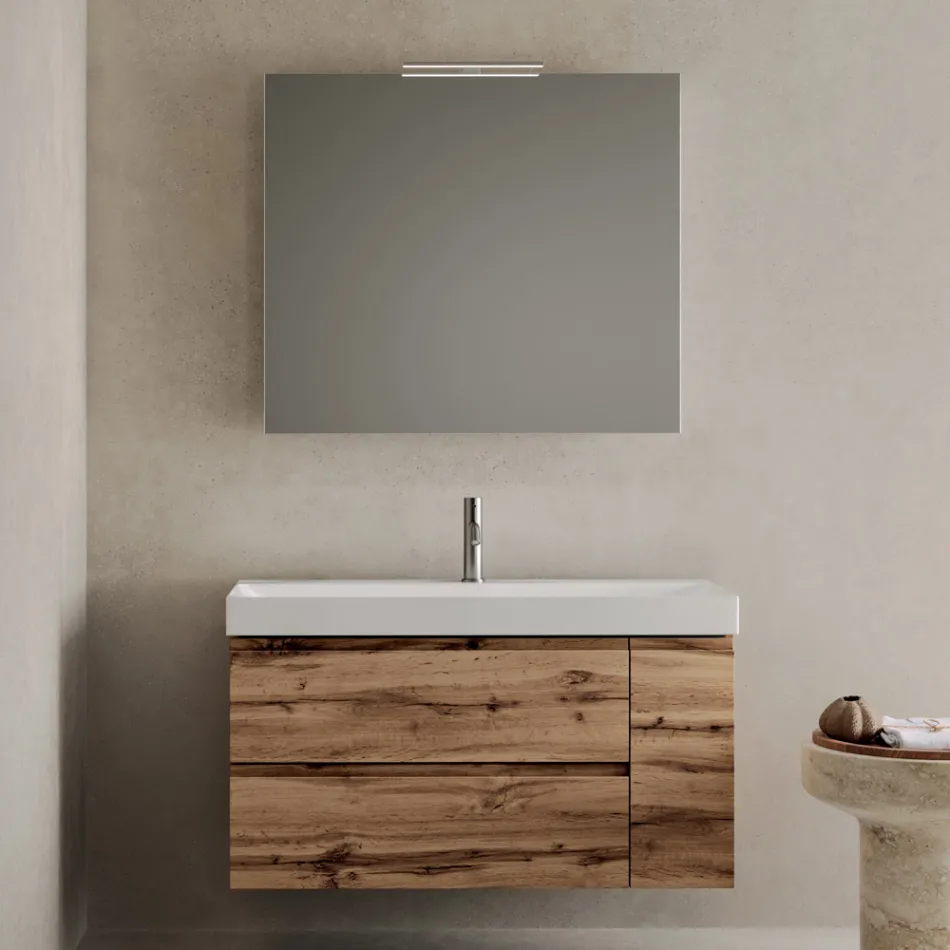 Composizione Bagno Comprensiva di Base con 2 Cassetti e 1 Anta Quercia - Titan Viadurini
