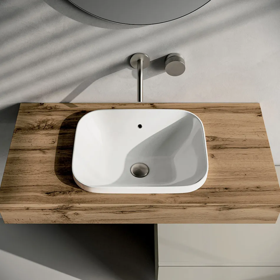 Composizione Bagno Comprensiva di Base con Ruote, Lavabo e Specchio - Titan Viadurini