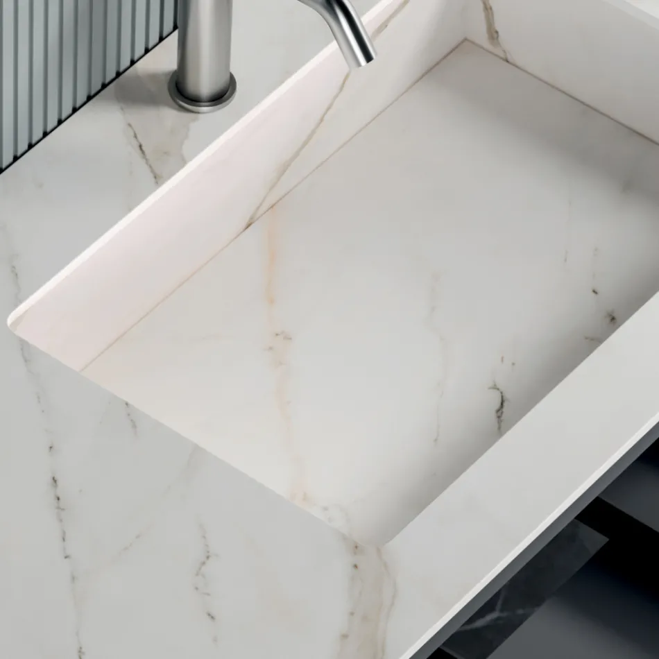 Composizione Bagno con 1 Base con 1 Cassetto e Vano a Giorno e Specchio - Titan Viadurini