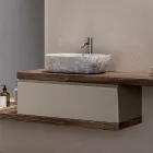 Composizione Bagno con 1 Cassetto, 2 Mensole in Quercia, Lavabo e Specchio - Titan Viadurini