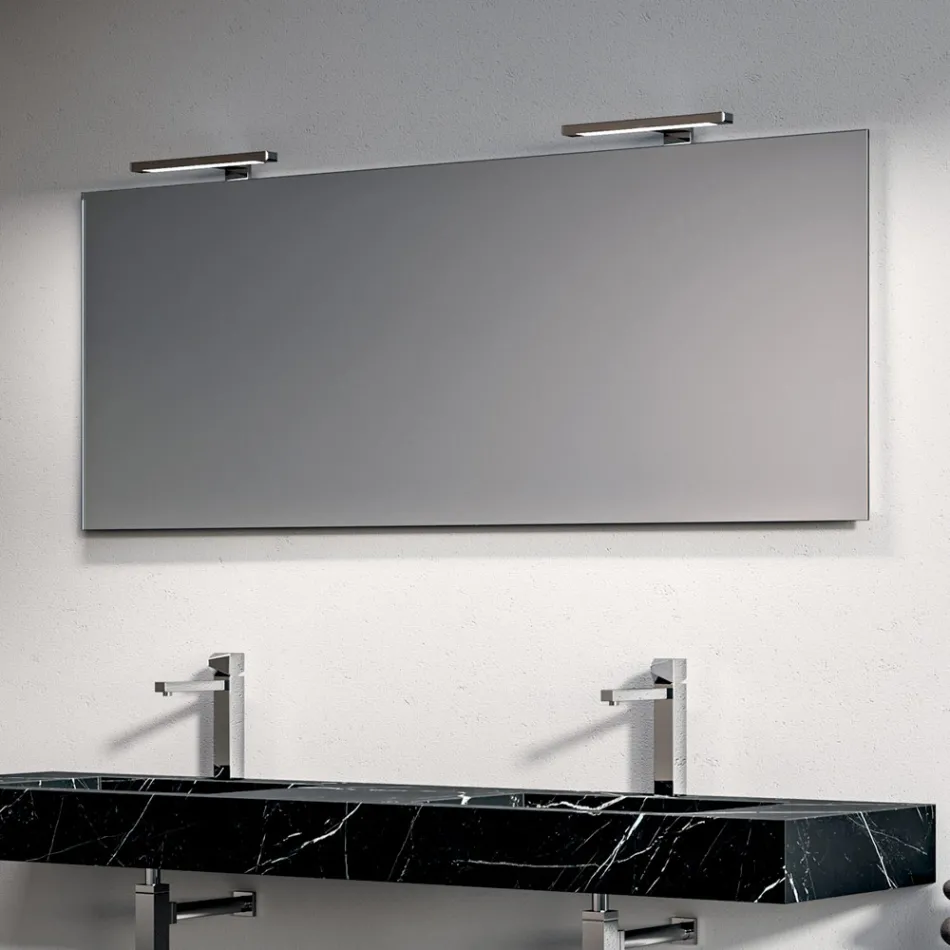 Composizione Bagno con 1 Cassetto Bianco, Specchio e Mensola Hpl Marquina - Velaria Viadurini