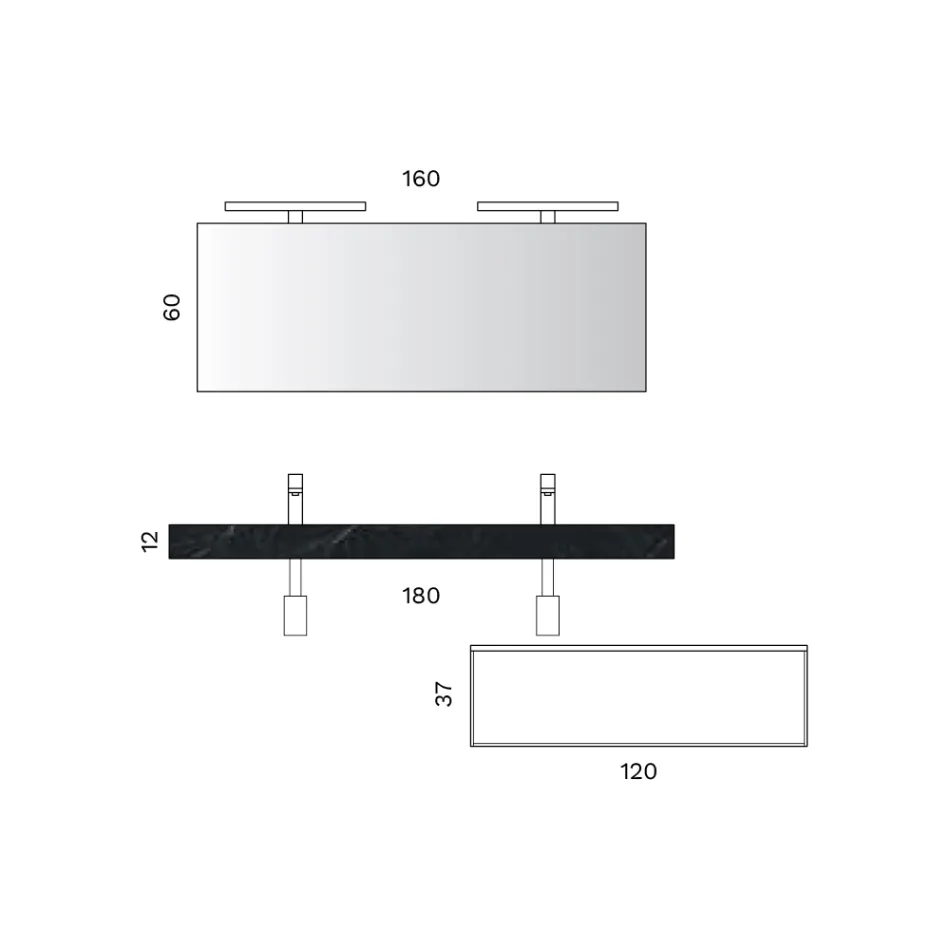 Composizione Bagno con 1 Cassetto Bianco, Specchio e Mensola Hpl Marquina - Velaria Viadurini