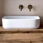 Composizione Bagno con 2 Cassetti in Quercia, Lavabo in Ceramica e Specchio - Titan Viadurini