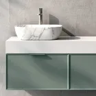 Composizione Bagno con 2 Cassetti, Lavabo in Ceramica Calacatta e Specchio - Orione Viadurini