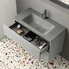 Composizione Bagno con 2 Cassetti, Lavabo in Vetro Grigio e Specchio - Elios Viadurini