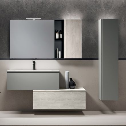 Composizione Bagno con 2 Cassetti, Pensile, Colonna e Specchio - Titan Viadurini