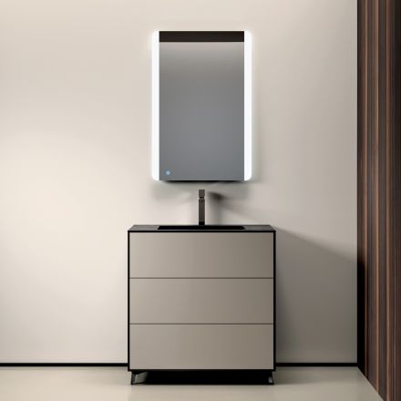 Composizione Bagno con 3 Cassetti Tortora Opachi, Specchio e Lavabo - Velaria Viadurini