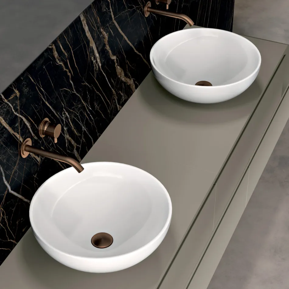 Composizione Bagno con 4 Cassetti, 2 Lavabi in Ceramica e Specchio - Titan Viadurini