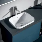 Composizione Bagno con 4 Cassetti Blu Avio, Specchio e Lavabo - Velaria Viadurini