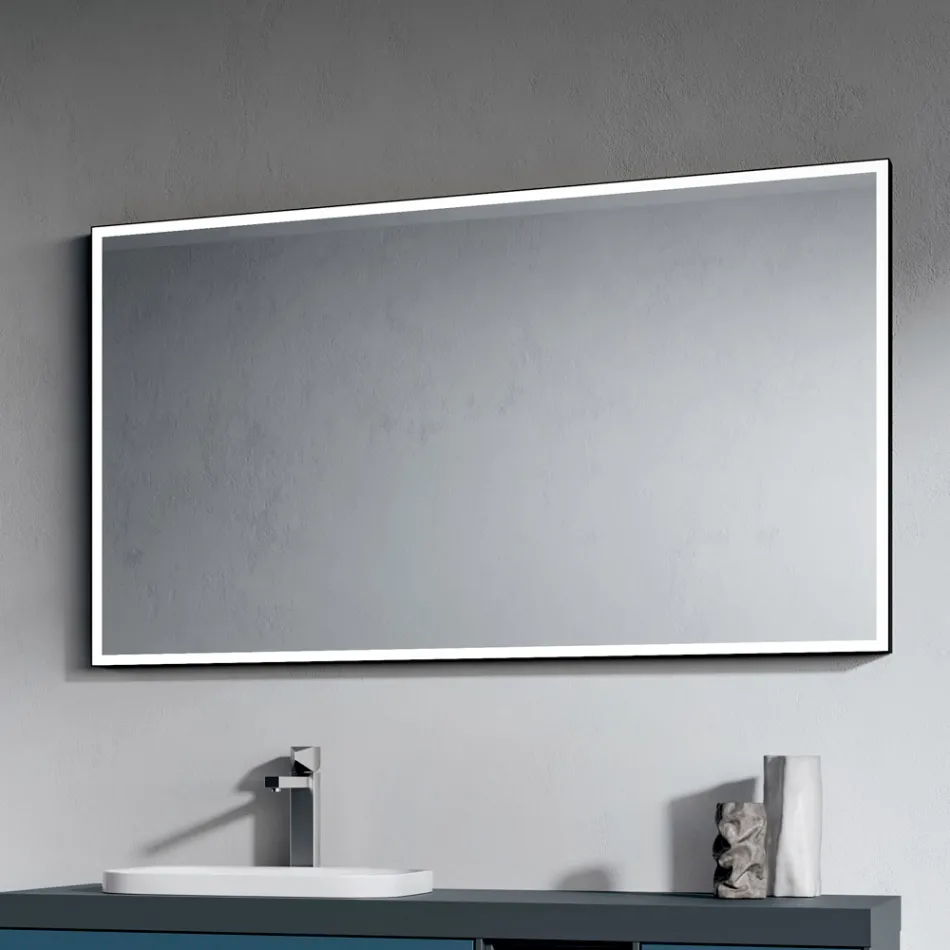 Composizione Bagno con 4 Cassetti Blu Avio, Specchio e Lavabo - Velaria Viadurini