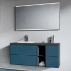 Composizione Bagno con 4 Cassetti Blu Avio, Specchio e Lavabo - Velaria Viadurini