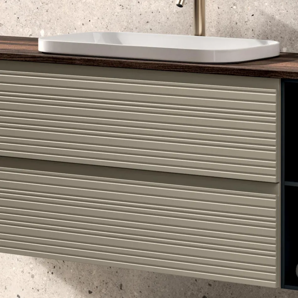 Composizione Bagno con 4 Cassetti, Lavabo, Specchio e Vani a Giorno - Elios Viadurini