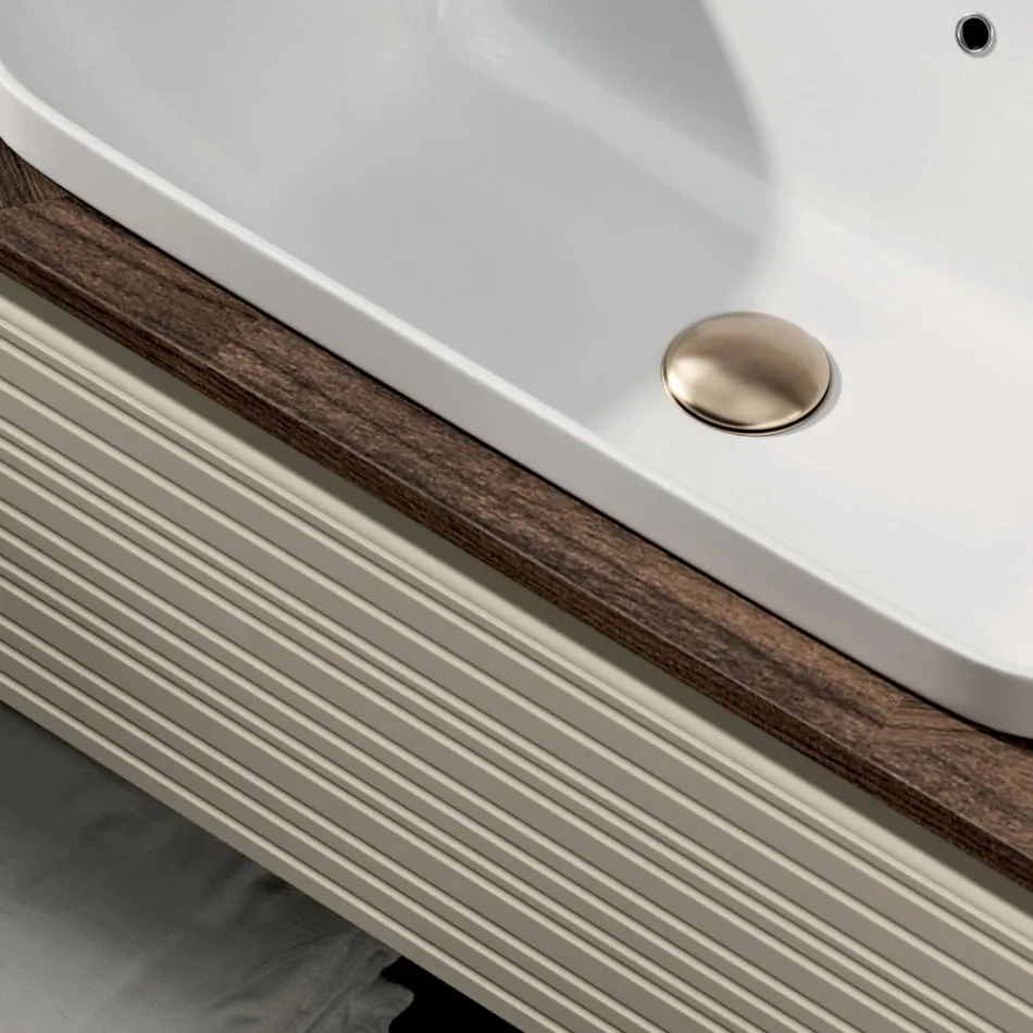 Composizione Bagno con 4 Cassetti, Lavabo, Specchio e Vani a Giorno - Elios Viadurini