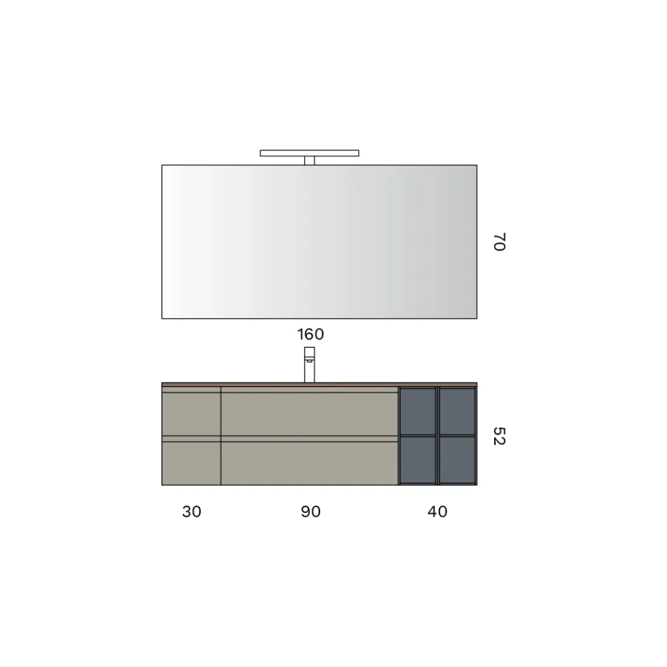 Composizione Bagno con 4 Cassetti, Lavabo, Specchio e Vani a Giorno - Elios Viadurini